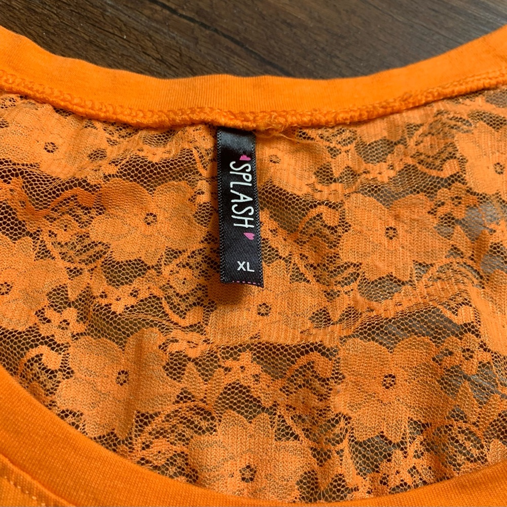 Orange Lace Ruched Tee - Picture 8 of 8